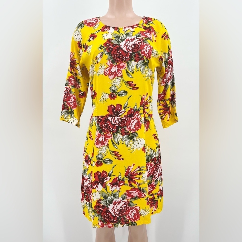 Ruby Rocks Yellow Floral Print 3/4 Sleeve Lightweight Dress Size Large